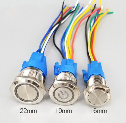 LED Tlačítkový spínač 220V, 3A, 19mm, IP66