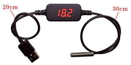 Digitální LED teploměr na USB kabelu, DS18B20