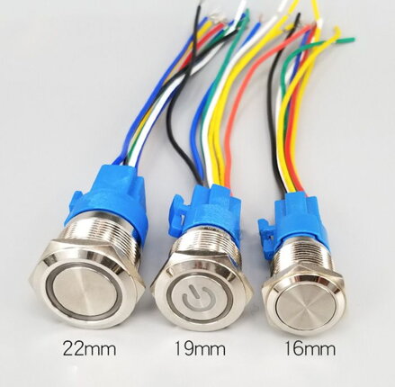 LED tlačítkový spínač 12-24V, 3A, 16mm, IP66