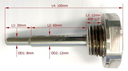 LTS40-D18B20P DS18B20, BSP 1/2" závit, 1.5m