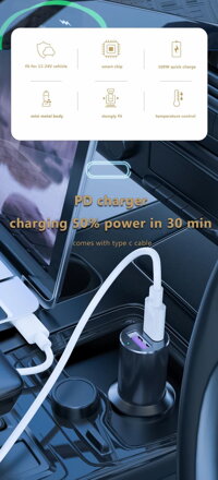 GC19 QP 100W nabíječka do auta, USB-C - PD, USB-A QC3.0