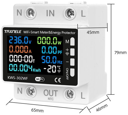 Tuya WiFi 8v1 elektroměr 170-270V/63A