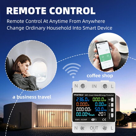 Tuya WiFi 8v1 elektroměr 170-270V/63A