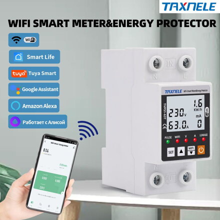 TVPS1-63T Tuya WiFi inteligentní, jistič, elektroměr kWh