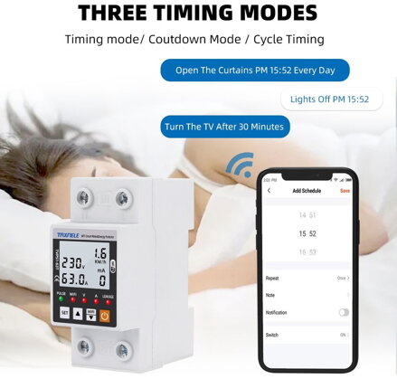 TVPS1-63T Tuya WiFi inteligentní, jistič, elektroměr kWh