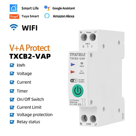 63A 1P+N WIFI smart switch elektroměr KWh