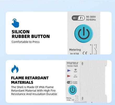 63A 1P+N WIFI smart switch elektroměr KWh