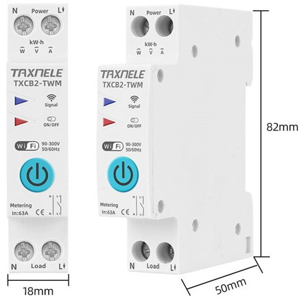 63A 1P+N WIFI smart switch elektroměr KWh
