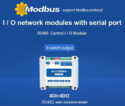 MA0-1-AXCX4040 ModBus RTU Sériový IO Modul s RS485 4DI+4DO