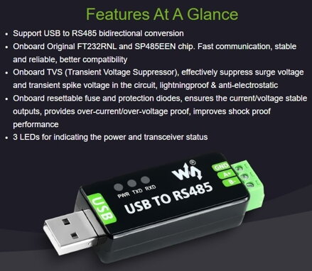 Obousměrný USB na RS485 převodník - FT232RNL - 17286