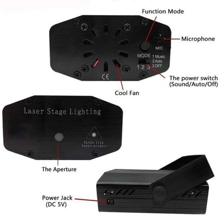 LE01 disco laser - mini laserový projektor světlo (zelený + červený)