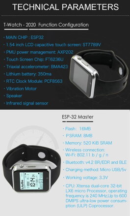 LILYGO® TTGO T-Watch-202 ESP32 chytré programovatelné hodinky
