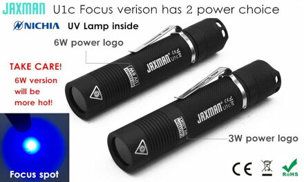 JAXMAN U1c 365nm UV LED světlo s filtrem ZWB2