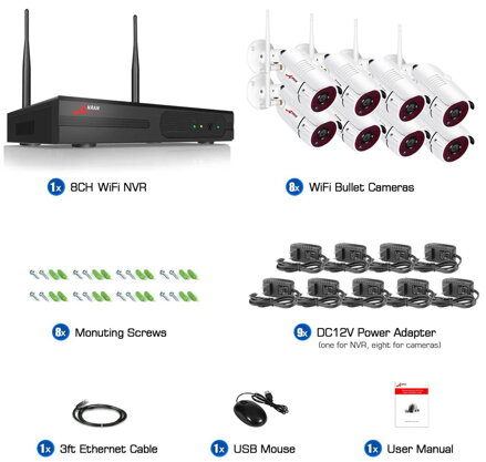 AR-W360-WIFI 8CH IP 3MP kamerový WiFi bezdrátový set