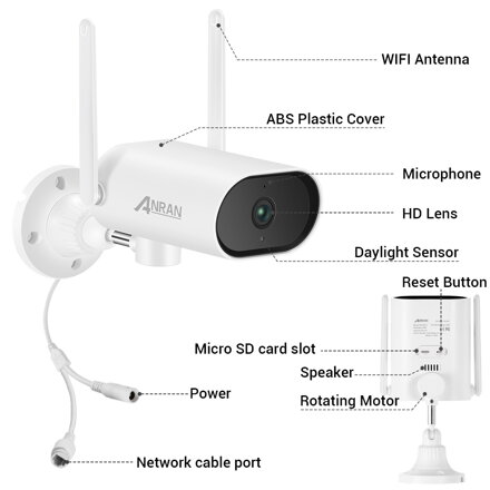 T01-H20W otočná 2MP HD WiFi IP P2P bullet venkovní kamera Micro SD