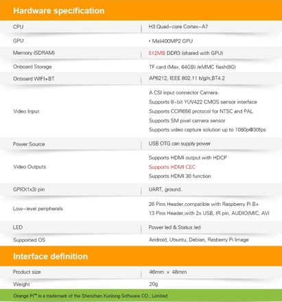 Orange Pi Zero Plus 2 H5 Quad-core 512MB RAM 8GB eMMC flash