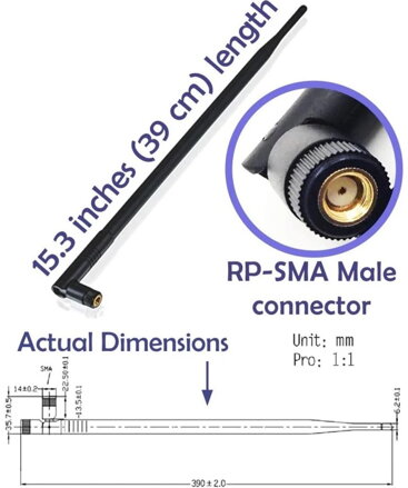 2.4/5GHz, 9dbi, 390mm WiFi anténa