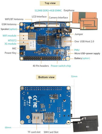 Orange Pi 3G-IOT-B 512MB MTK MT6572 SoC