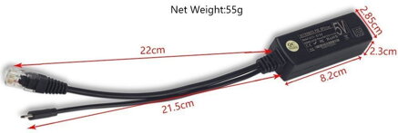 5.5x2.1mm jack PoE Splitter 48V na 5V/12V