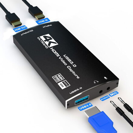 LH-4KO 4K@60fps výstup převodník z HDMI na USB, HDMI capture, zvukový vstup a výstup, HDMI loop