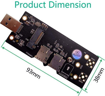 M.2 NGFF Key B na USB 3.0 adaptér s 6pinovým slotem pro dvě SIM karty