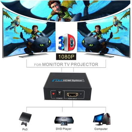 HDMI splitter 1-2 portů, kovový, bez napájecím adaptérem