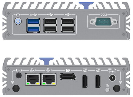 IEXP-302, J3710 průmyslové mini PC, bezventilátorové, 12V, Barebone