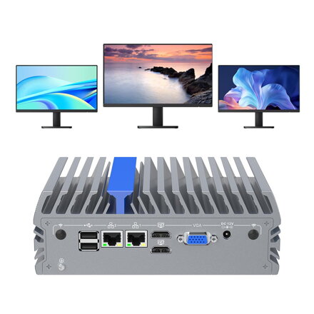 IEXP-332 průmyslové PC, Intel N100, 2× HDMI, VGA, 4× COM, Dual LAN, Barebone