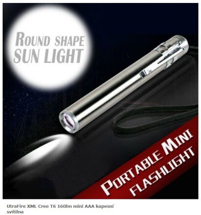 UtraFire XML Cree T6 160lm mini AAA kapesní svítilna