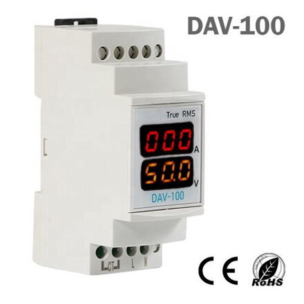 DAV-100 jednofázový LED ampérmetr a voltmetr DIN