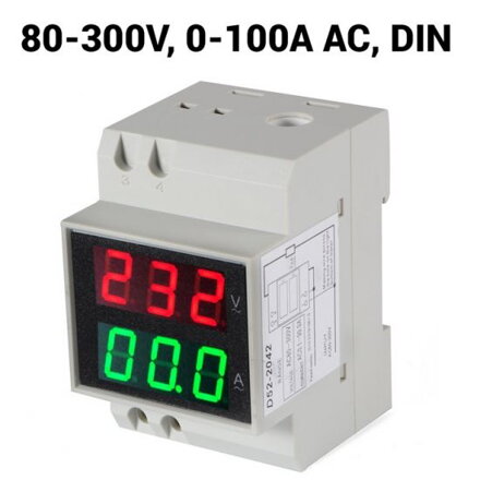 D52-2042 100A LED digitální ampérmetr/voltmetr DIN