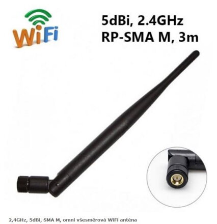 2,4GHz, 5dBi, SMA M, omni všesměrová WiFi anténa