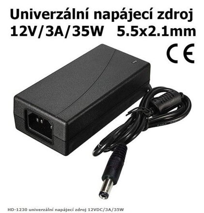 HD-1230 univerzální napájecí zdroj 12VDC/3A/35W 5.5x2.1mm CE - neoriginální