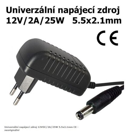 Univerzální napájecí zdroj 12VDC/2A/25W 5.5x2.1mm CE - neoriginální