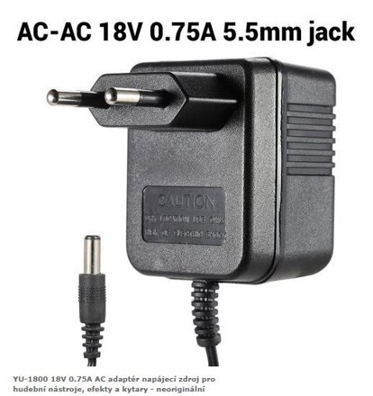 YU-1800 18V 0.75A AC adaptér napájecí zdroj pro hudební nástroje, efekty a kytary - neoriginální