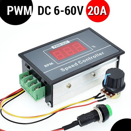 QA-26S regulátor otáček pro stejnosměrné DC motory 6-60V DC PWM LCD