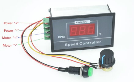 QA-26S regulátor otáček pro stejnosměrné DC motory 6-60V DC PWM LCD
