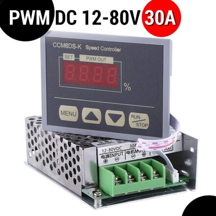 Regulátor otáček pro stejnosměrné DC motory-PWM DC 12V-80V 30A LCD