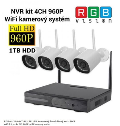 RGB-4H21A-WT 4CH IP 1TB kamerový bezdrátový set - NVR wifi kit + 4x IP 960P wifi kamery sada