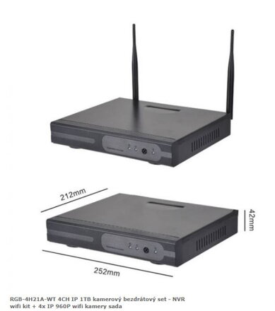 RGB-4H21A-WT 4CH IP 1TB kamerový bezdrátový set - NVR wifi kit + 4x IP 960P wifi kamery sada