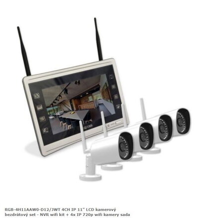 RGB-4H11AAW0-D12/JWT 4CH IP 11" LCD kamerový bezdrátový set - NVR wifi kit + 4x IP 720p wifi kamery sada