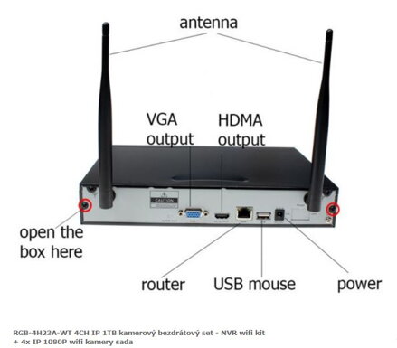 RGB-4H23A-WT 4CH IP 1TB kamerový bezdrátový set - NVR wifi kit + 4x IP 1080P wifi kamery sada