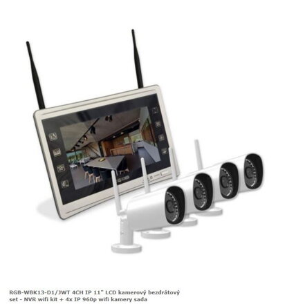 RGB-WBK13-D1/JWT 4CH IP 11" LCD kamerový bezdrátový set - NVR wifi kit + 4x IP 960p wifi kamery sada