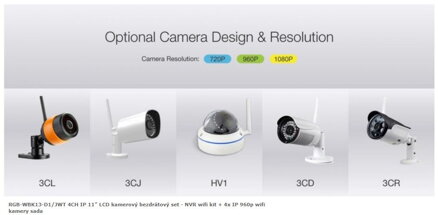 RGB-WBK13-D1/JWT 4CH IP 11" LCD kamerový bezdrátový set - NVR wifi kit + 4x IP 960p wifi kamery sada