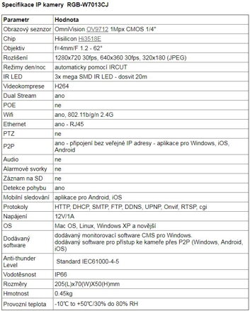 RGB-6C22D2H1-WT 4CH IP kamerový bezdrátový set - NVR wifi kit + 4x IP 720p wifi kamery sada