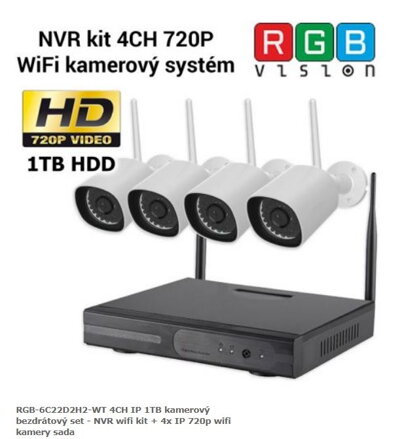 RGB-6C22D2H2-WT 4CH IP 1TB kamerový bezdrátový set - NVR wifi kit + 4x IP 720p wifi kamery sada