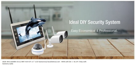 RGB-4H11AAW0-D12/JWT 4CH IP 11" LCD kamerový bezdrátový set - NVR wifi kit + 4x IP 720p wifi kamery sada