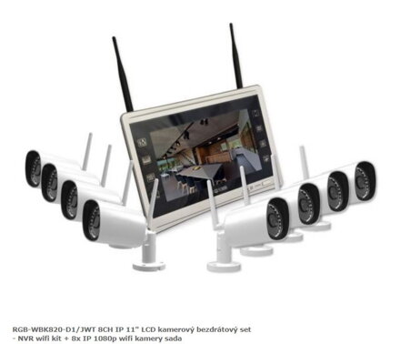 RGB-WBK820-D1/JWT 8CH IP 11" LCD kamerový bezdrátový set - NVR wifi kit + 8x IP 1080p wifi kamery sada