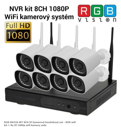 RGB-8H32A-WT 8CH IP kamerový bezdrátový set - NVR wifi kit + 8x IP 1080p wifi kamery sada