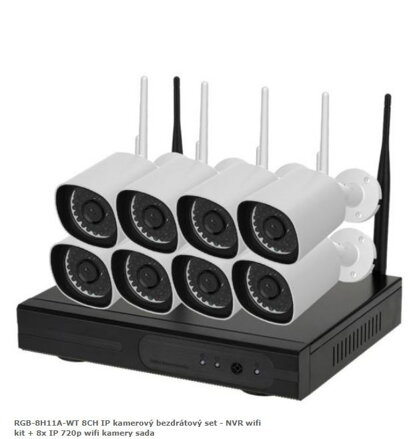 RGB-8H11A-WT 8CH IP kamerový bezdrátový set - NVR wifi kit + 8x IP 720p wifi kamery sada